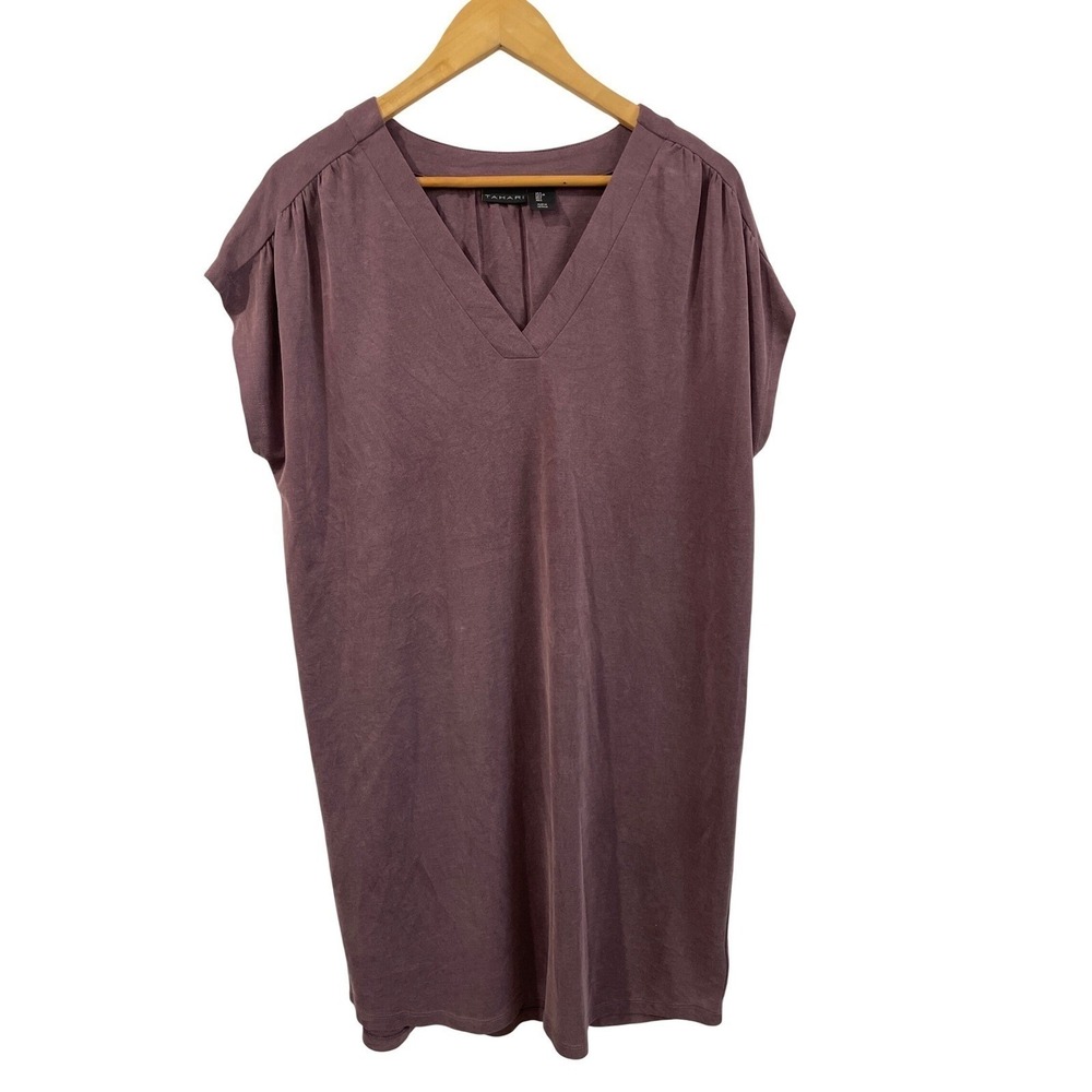 Tahari Womens‎ Large Dusty Purple Modal Blend V-Neck Cap Sleeve Tunic Dress
